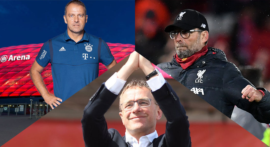 Dreigeteiltes Bild mit Flick, Klopp und Rangnick