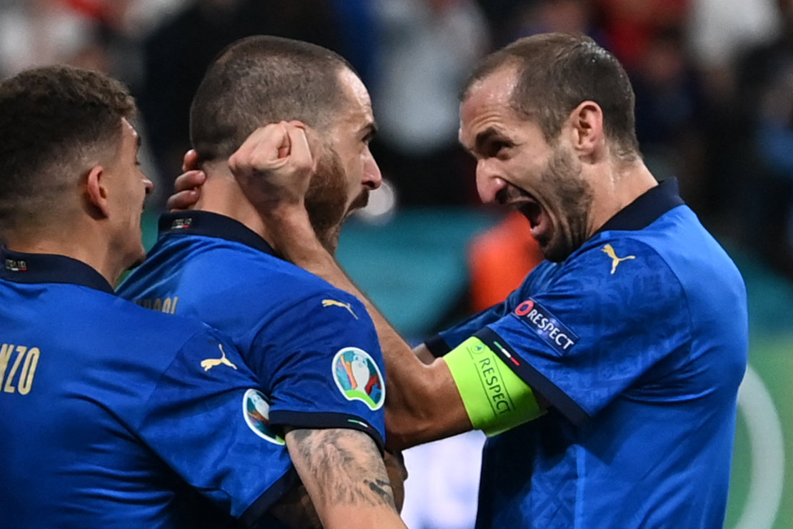 Bonucci und Chiellini bejubeln das Tor im EM-Finale