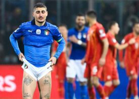 Italien und Nordmazedonien Spieler auf dem Feld