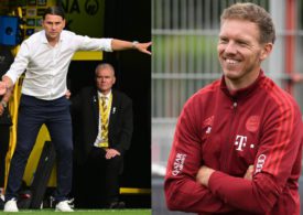 Links gestikuliert Gerardo Seoane, rechts lächelt Julian Nagelsmann