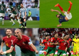 Eine Collage aus vier Bildern mit Szenen der WM 2022