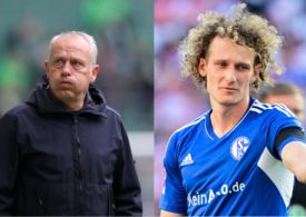 Links Christian Streich in Regenjacke, rechts Alex Kral im Schalke-Trikot